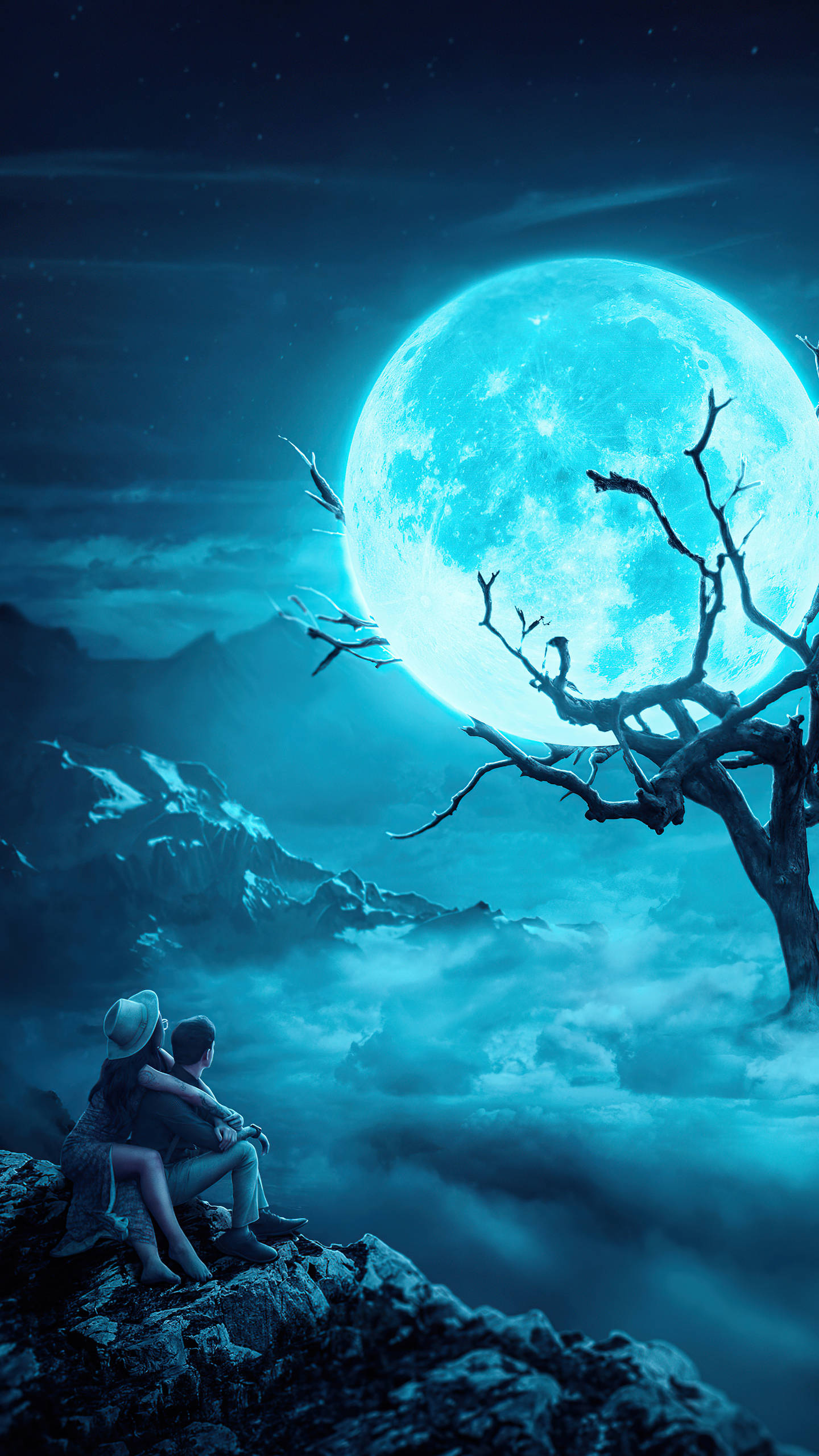 Galaxiang Buwan na Asul Wallpaper