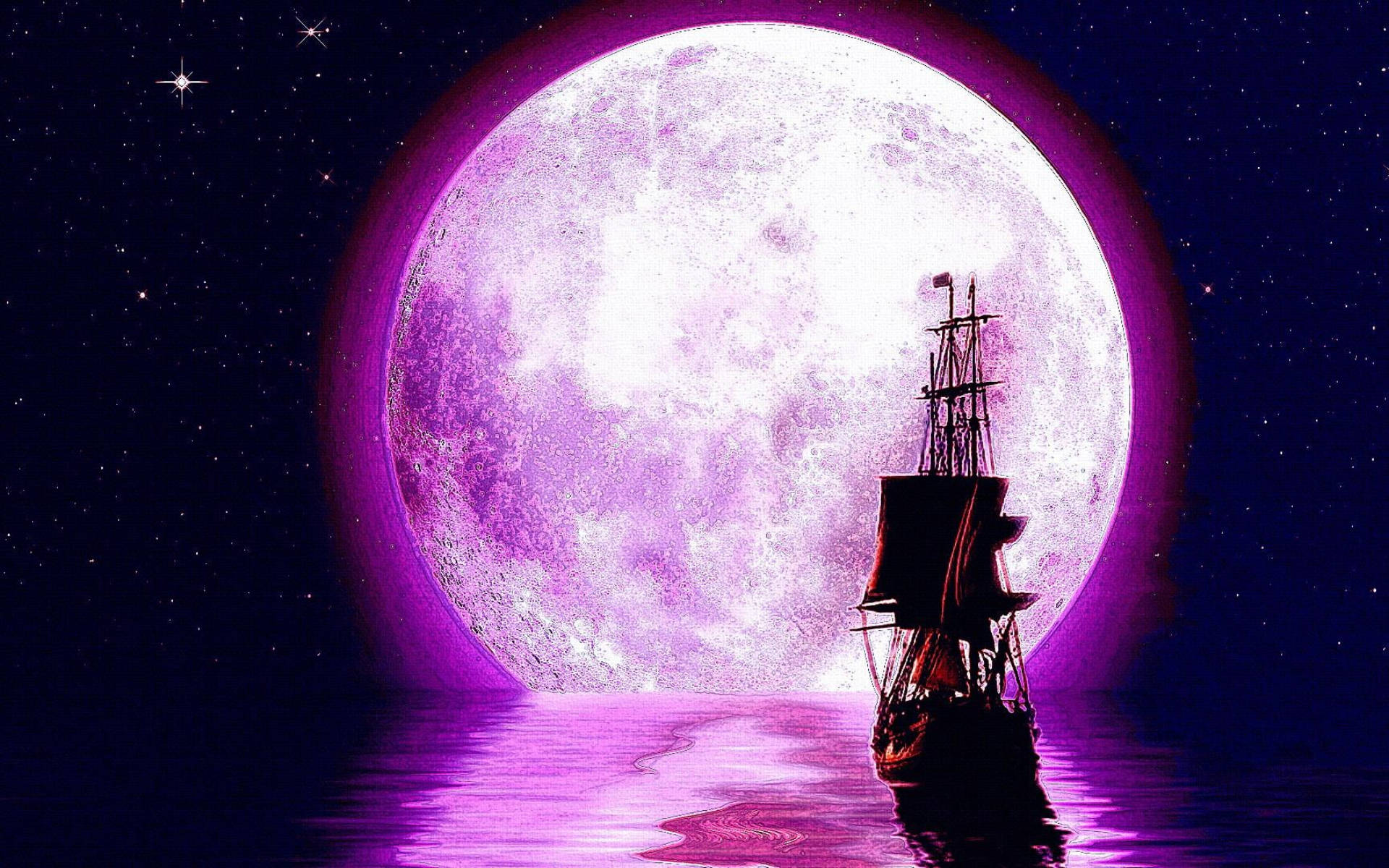 Galaxy Moon At Barkong Pirata Wallpaper
