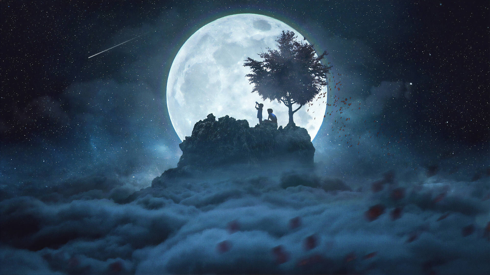 Galaxy Moon At Burol Wallpaper
