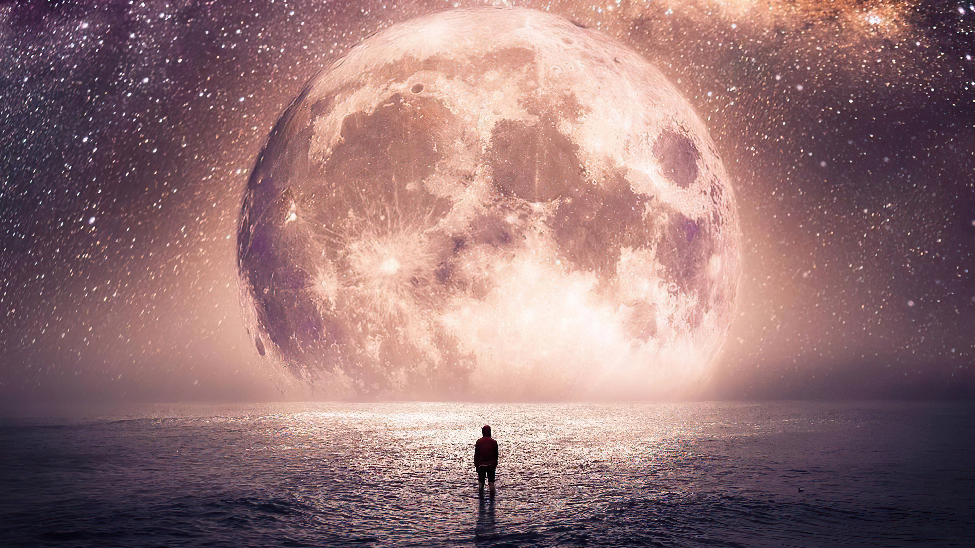 Galaxy Moon at Dagat Wallpaper