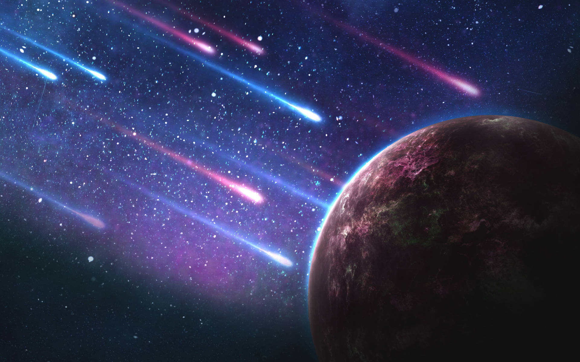 Galaxy Moon at Shooting Stars Wallpaper