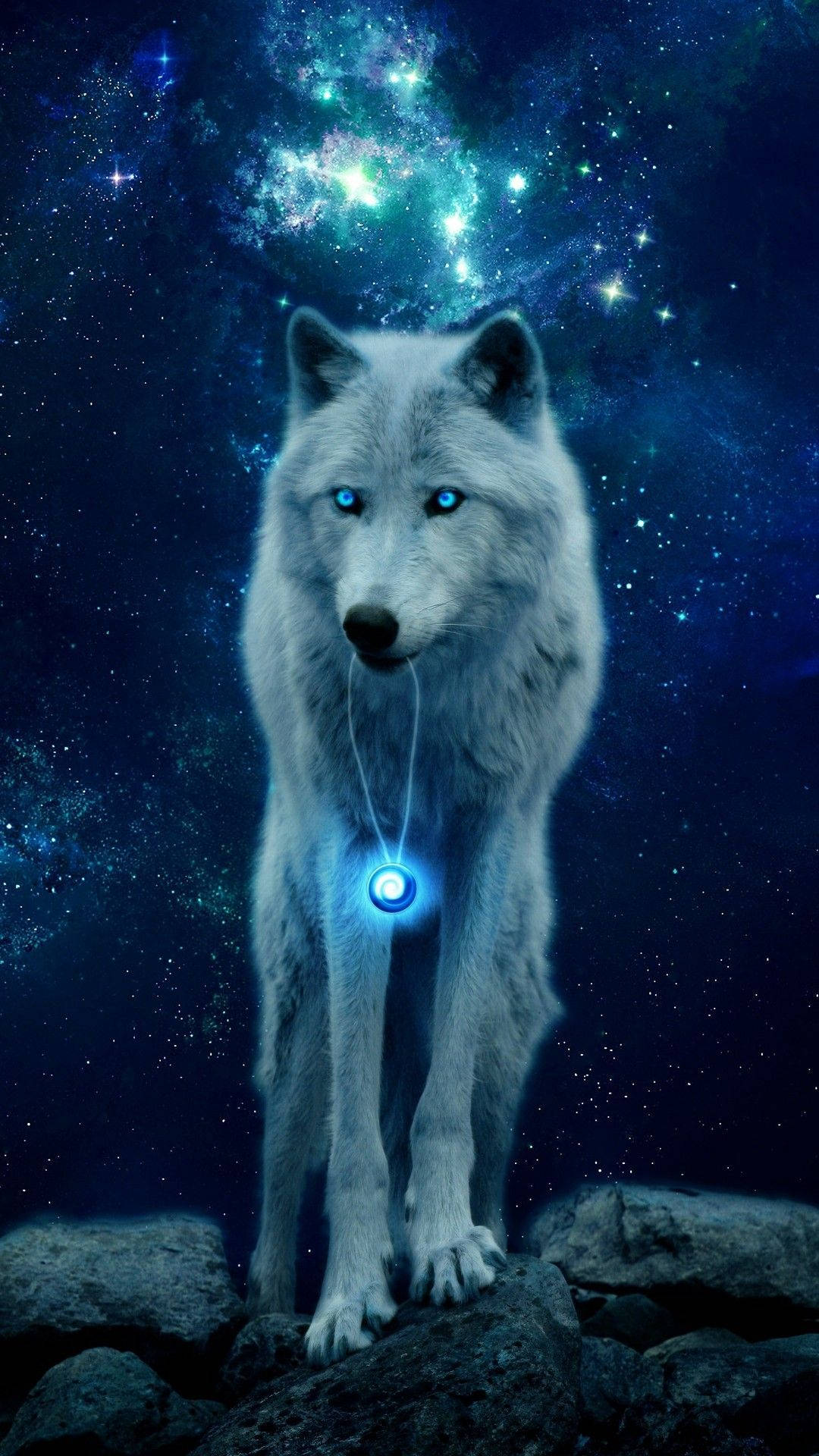 Galaxy Wolf na May Kumikinang na Pendant Wallpaper