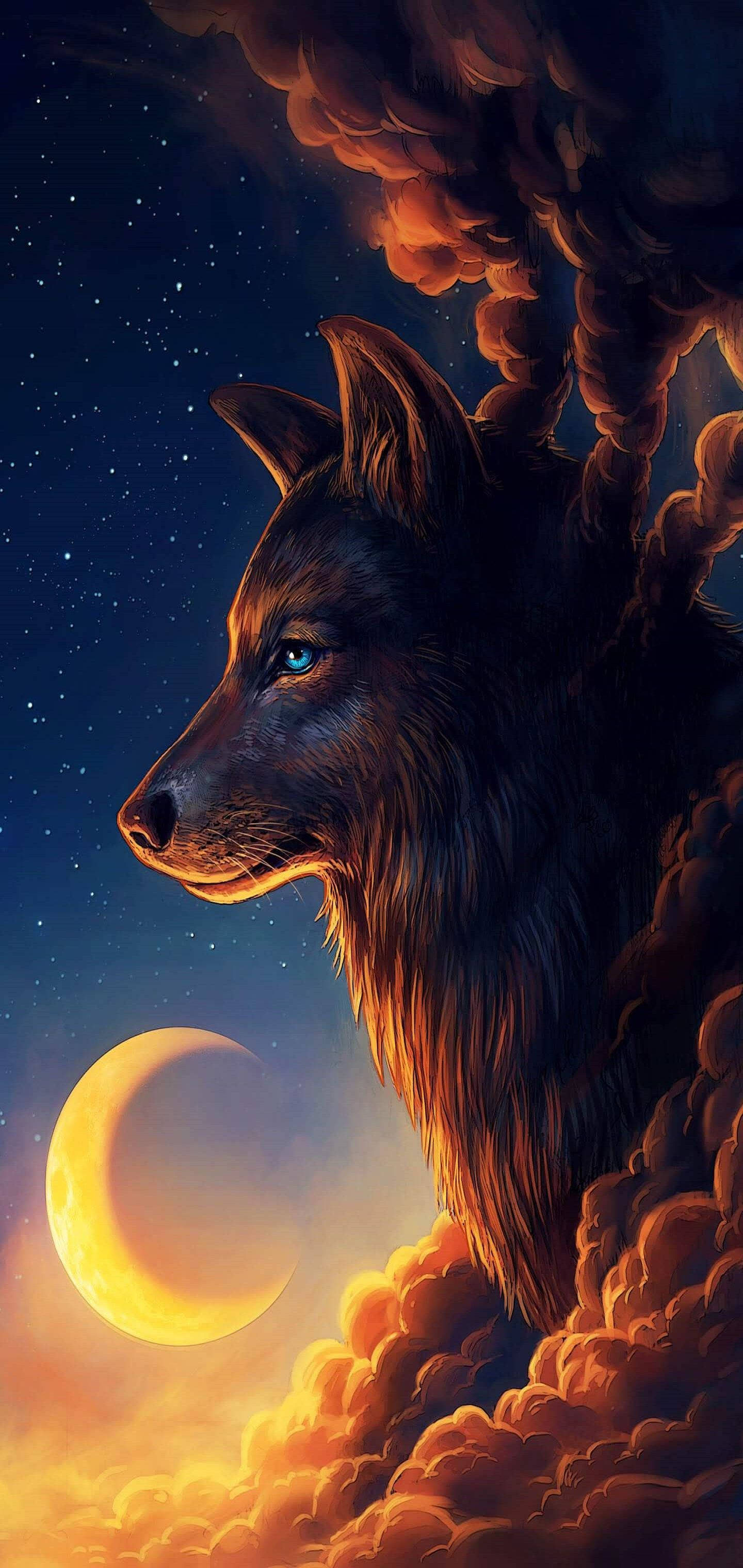 Galaxy Wolf Tagapagbantay ng Gabi Wallpaper