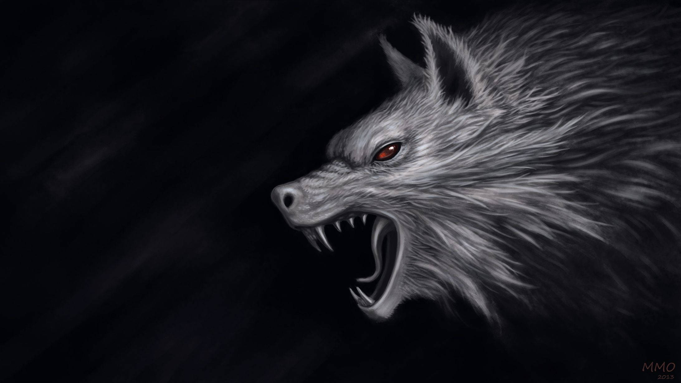 Galit na Gray Wolf na Nagtatanggol sa Teritoryo Nito Wallpaper