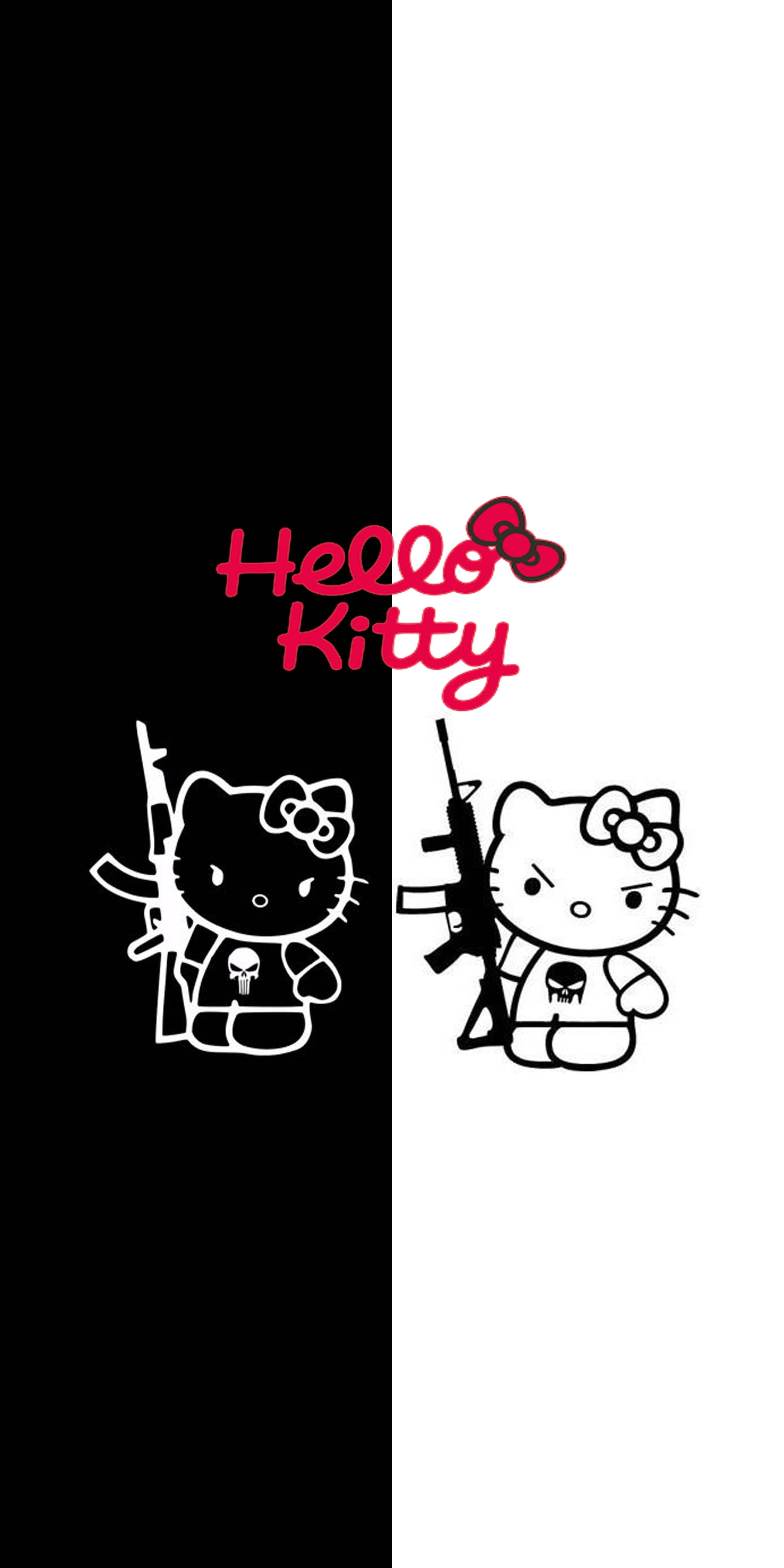 Galit na Puting at Itim na Hello Kitty Wallpaper