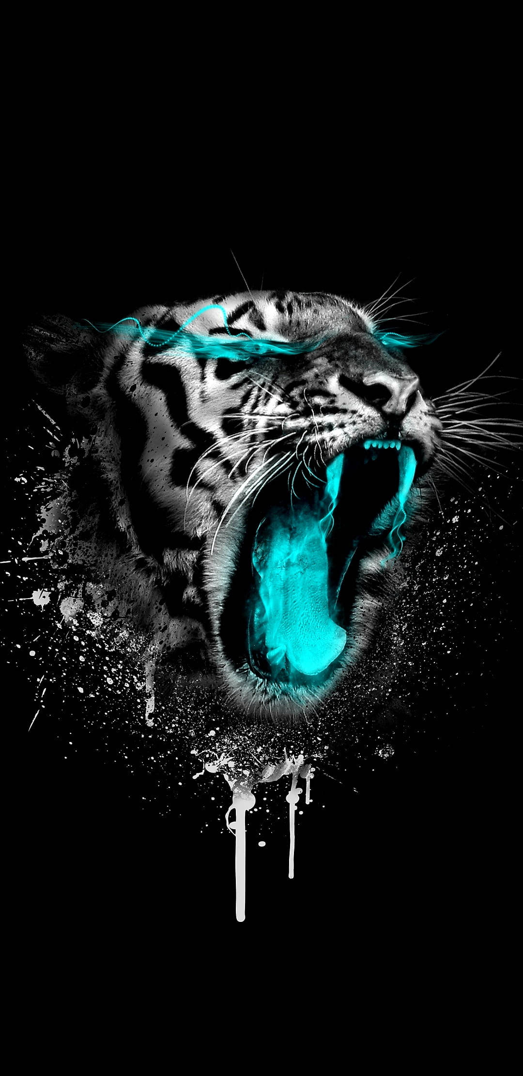 Galit na Tigre na May Neon Blue Wallpaper