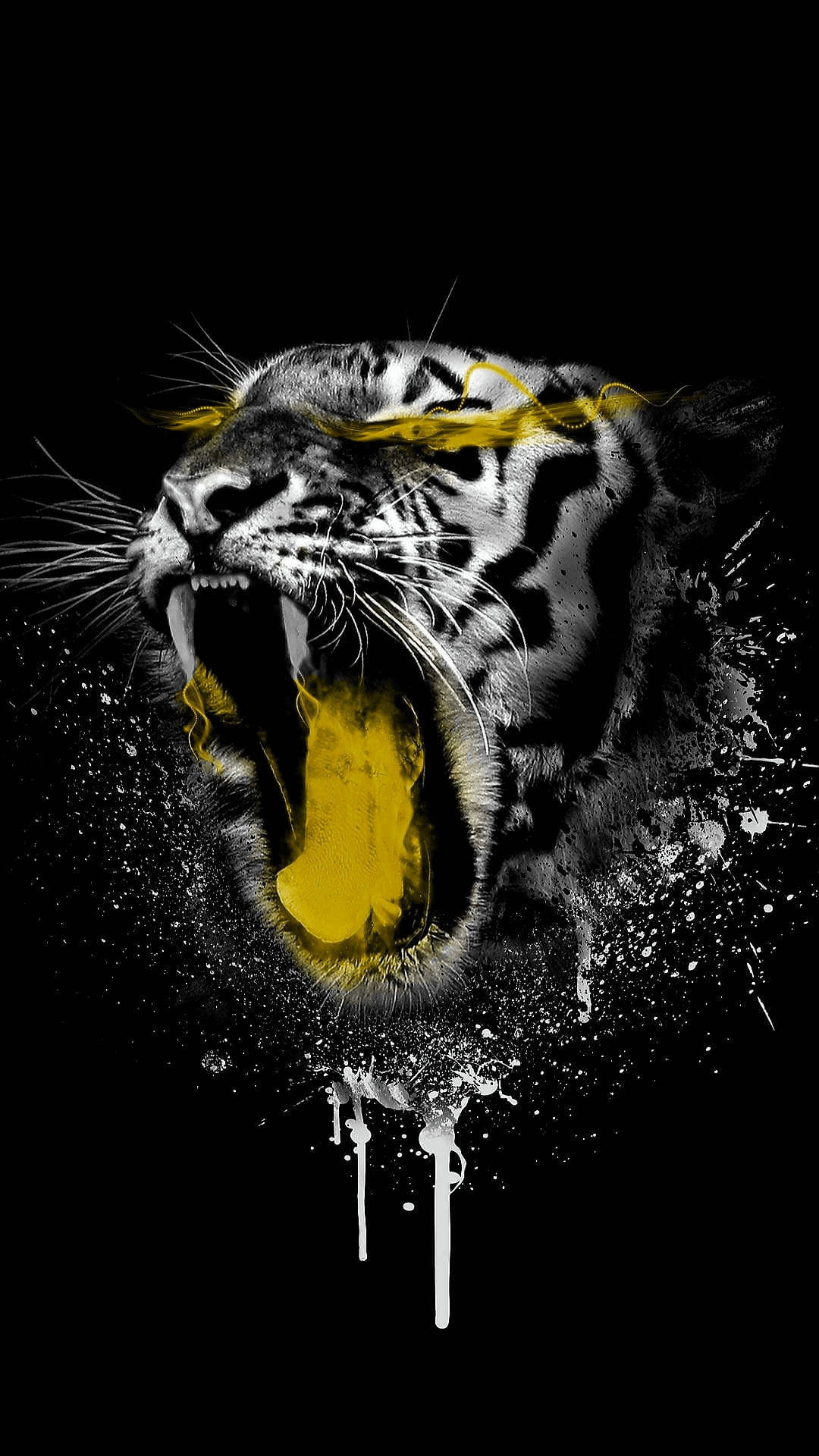 Galit na Tigre na Neon Yellow Wallpaper