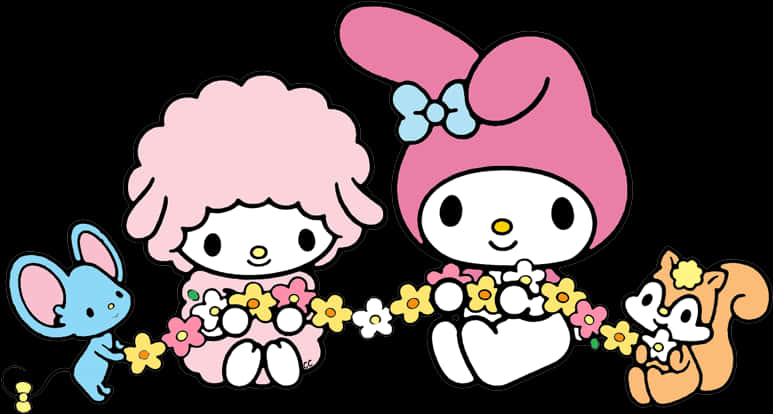 Garland ng Bulaklak nina My Melody at Mga Kaibigan Wallpaper