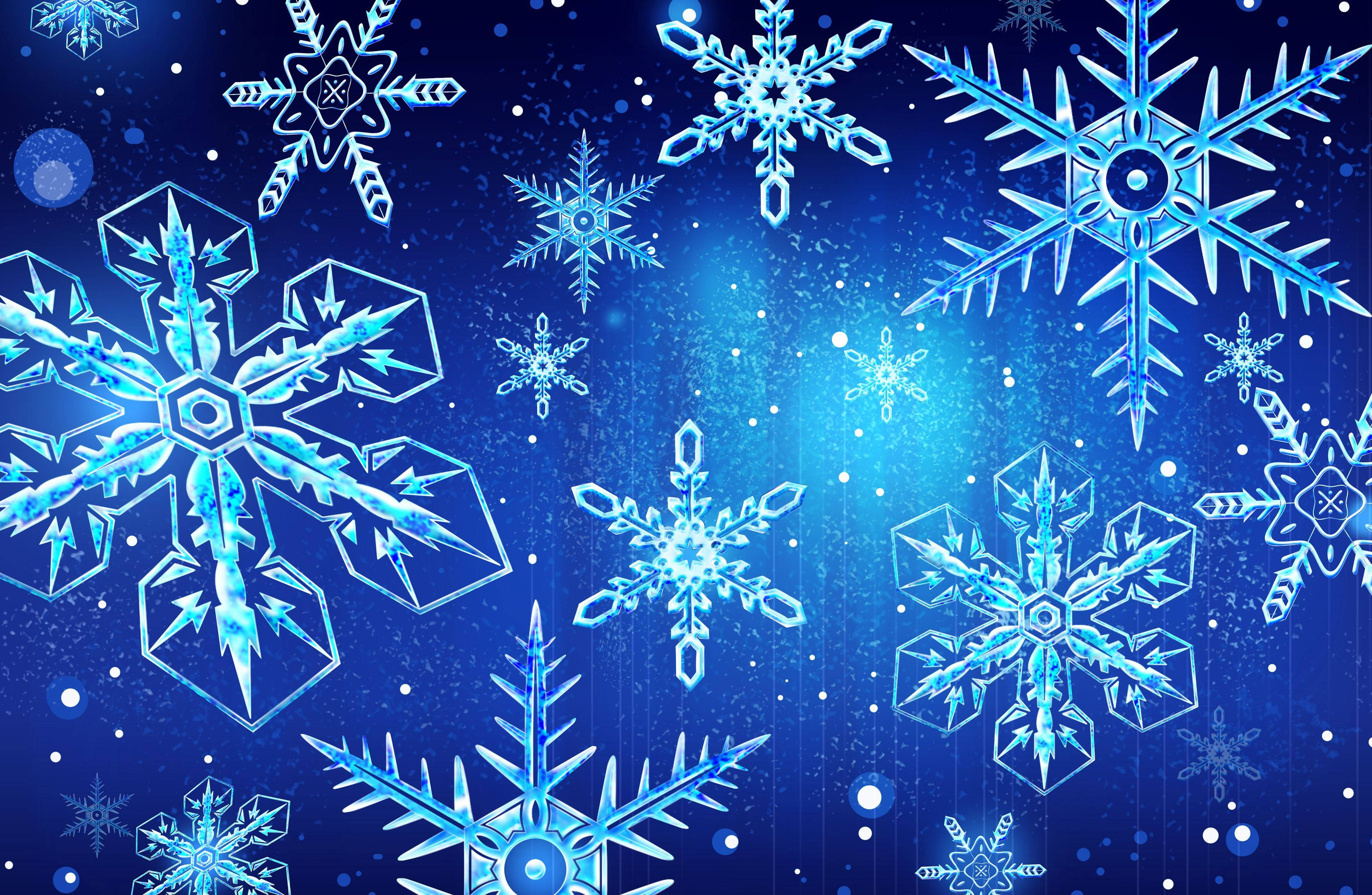 Gawing Puting Pasko na may mga Snowflake at Asul na Kulay Wallpaper