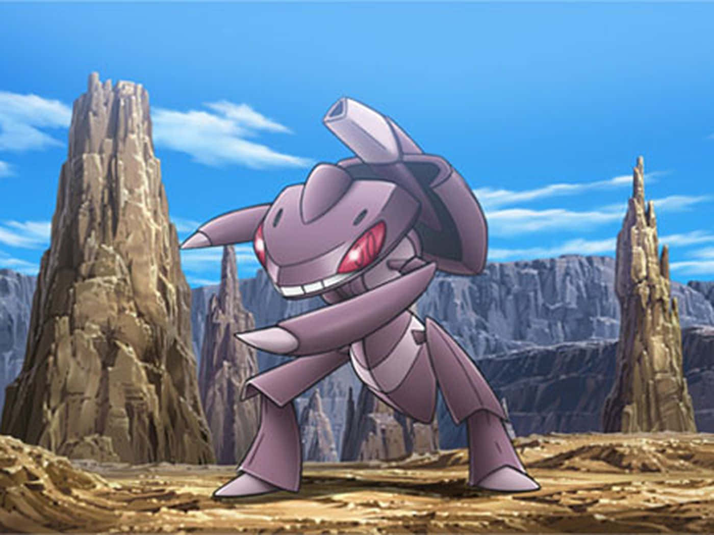Genesect Pokemon Sa Mabatong Tanawin Wallpaper