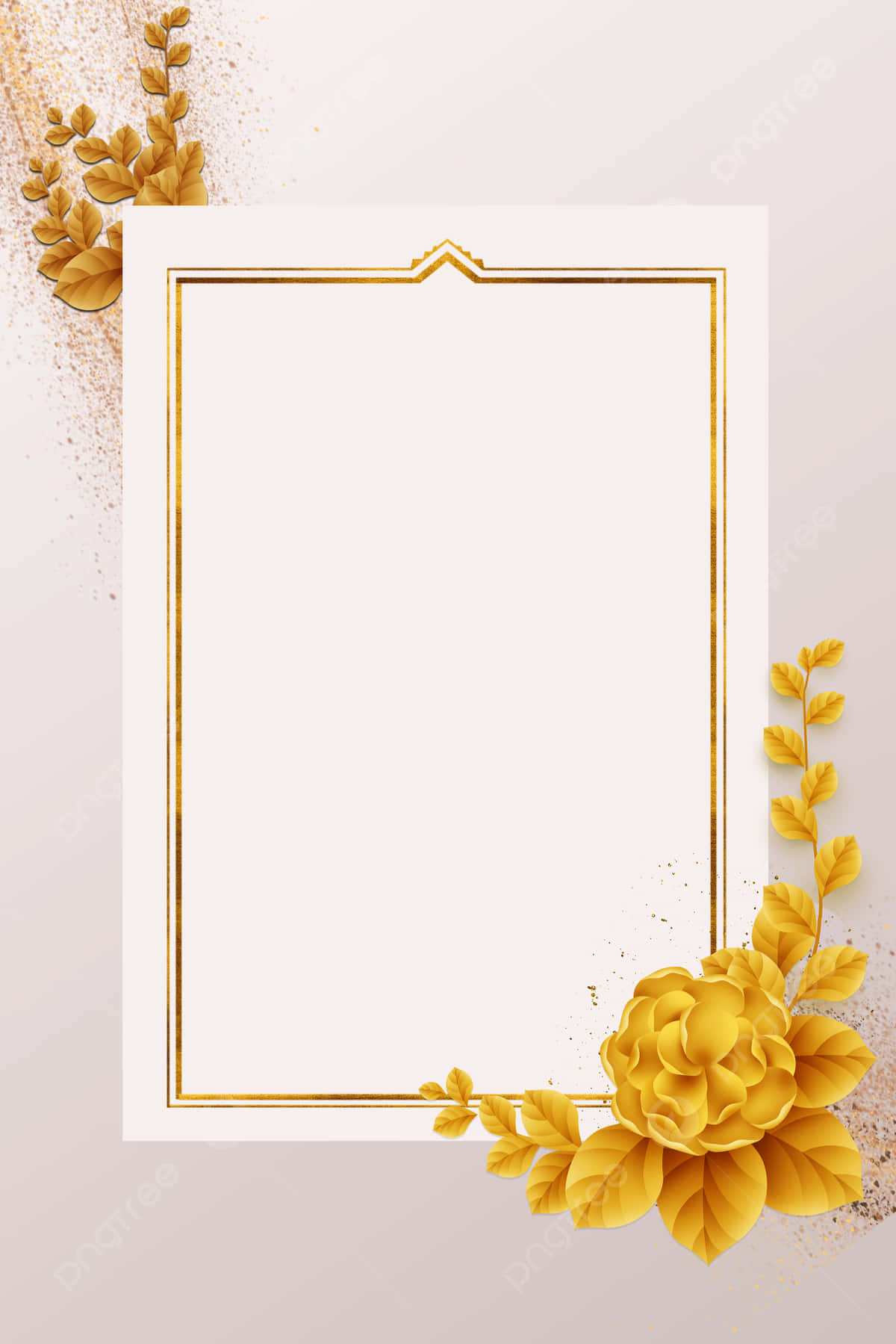 Gintong Frame at Bulaklak na Background ng Imbitasyon sa Kasal Wallpaper