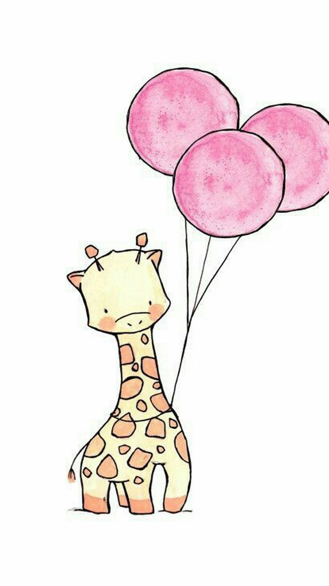 Giraffe na May Pink na Balloon Cute iPhone Wallpaper