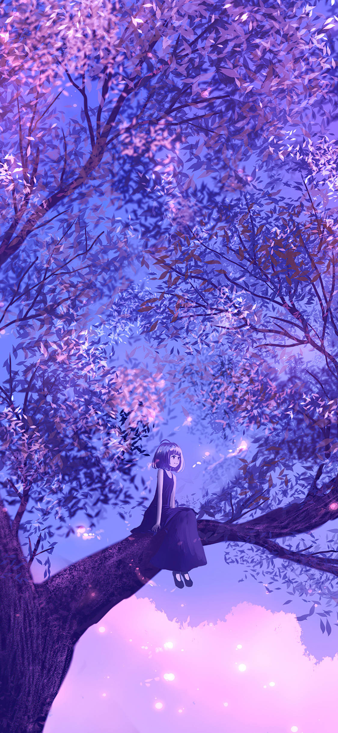 Babae sa Puno Purple Anime Aesthetic Wallpaper