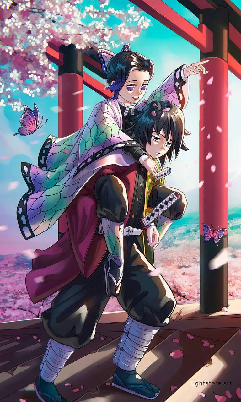 Giyu at Shinobu Demon Slayer iPhone Wallpaper