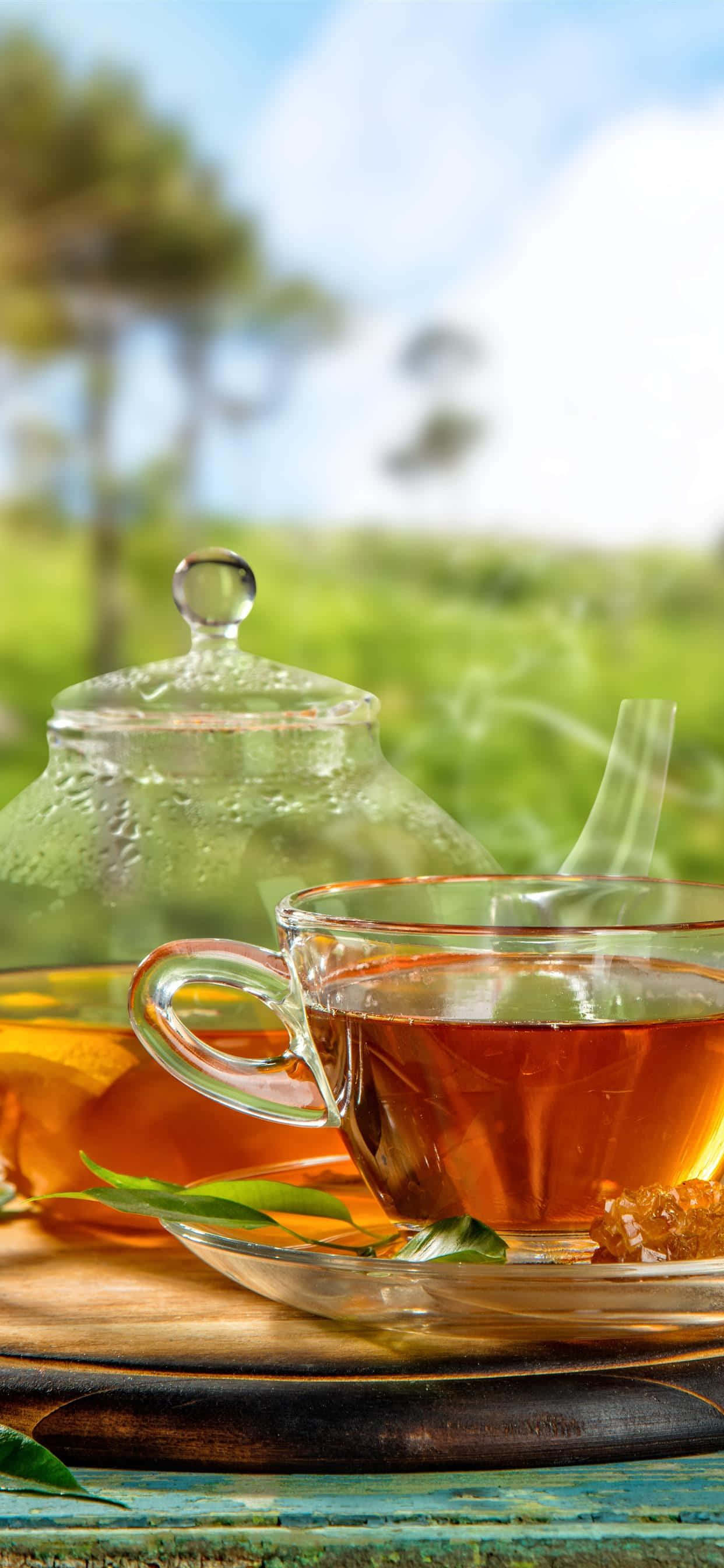 Glass Tea Cup At Kettle Picture Wallpaper
