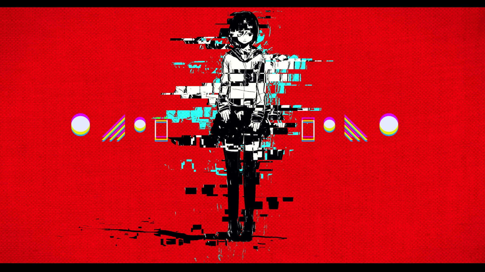 Glitch na Anime Girl na Aesthetic na Pulang Background Wallpaper
