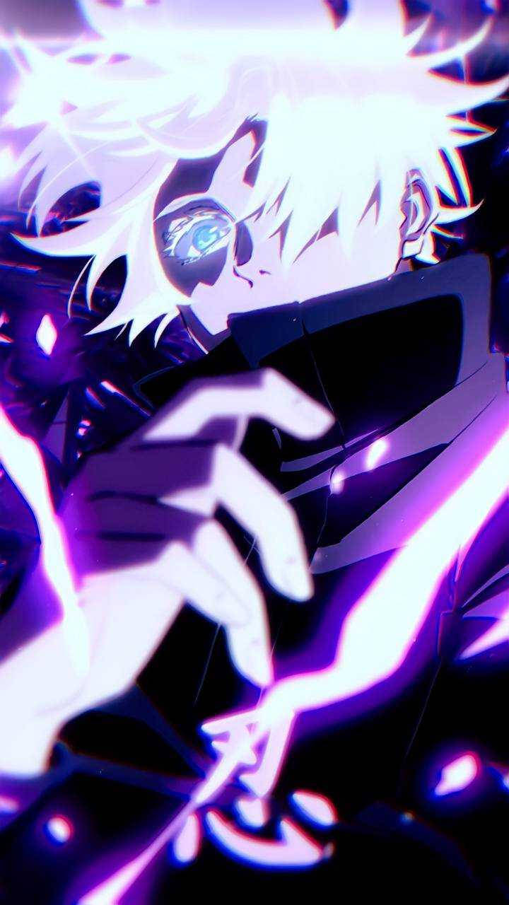 Gojo Sataru Purple At Black Phone Wallpaper