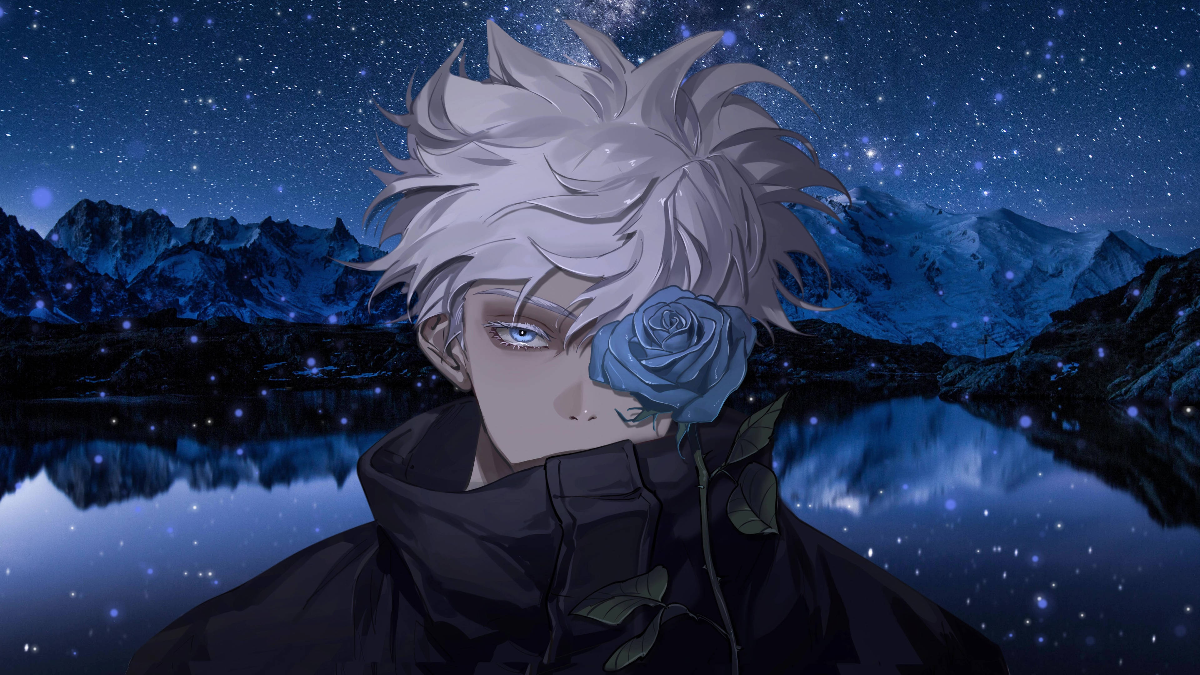 Gojo Satoru na May Itim na Rosas Wallpaper