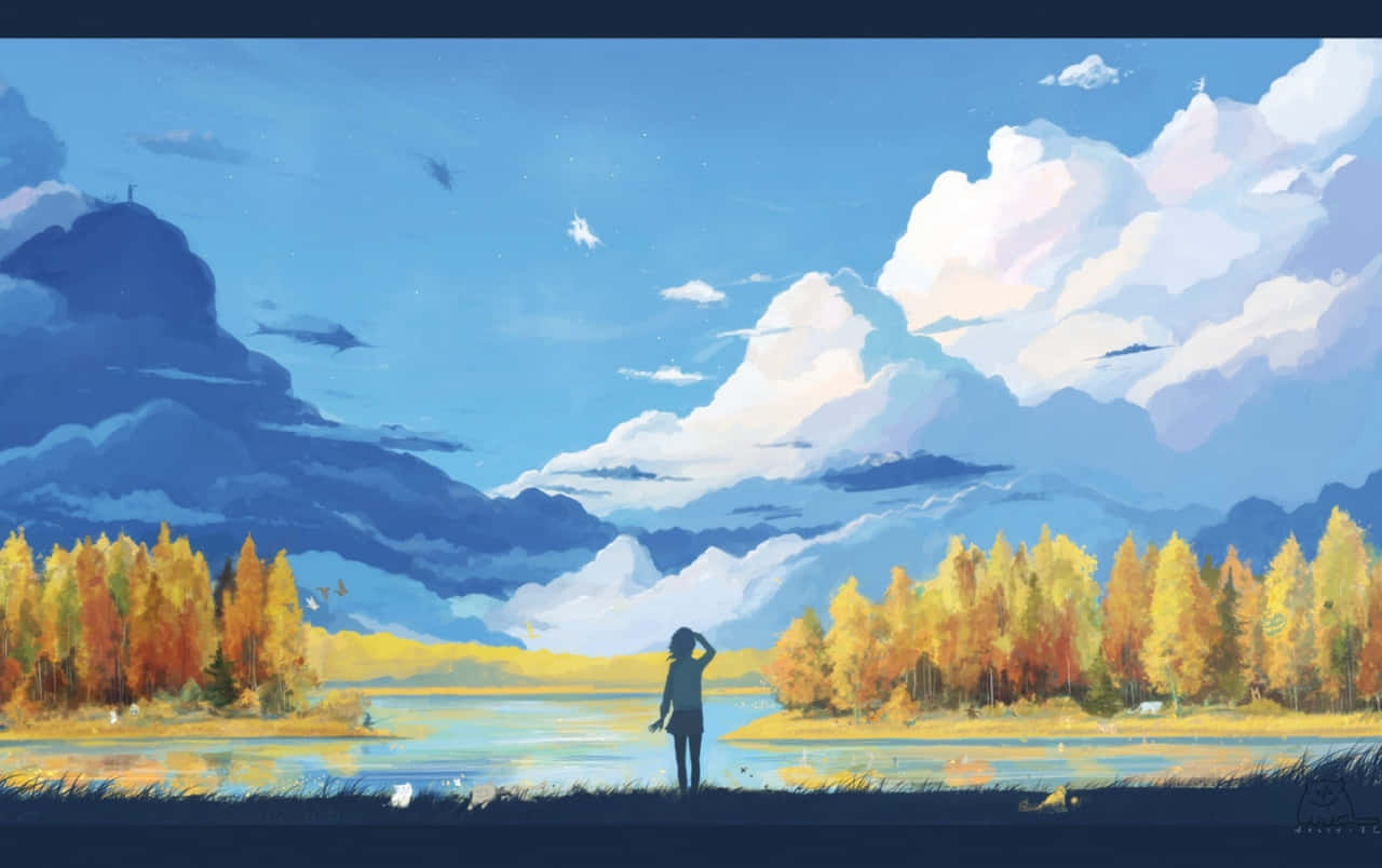 Google Anime Nakaharap sa Ilog Wallpaper