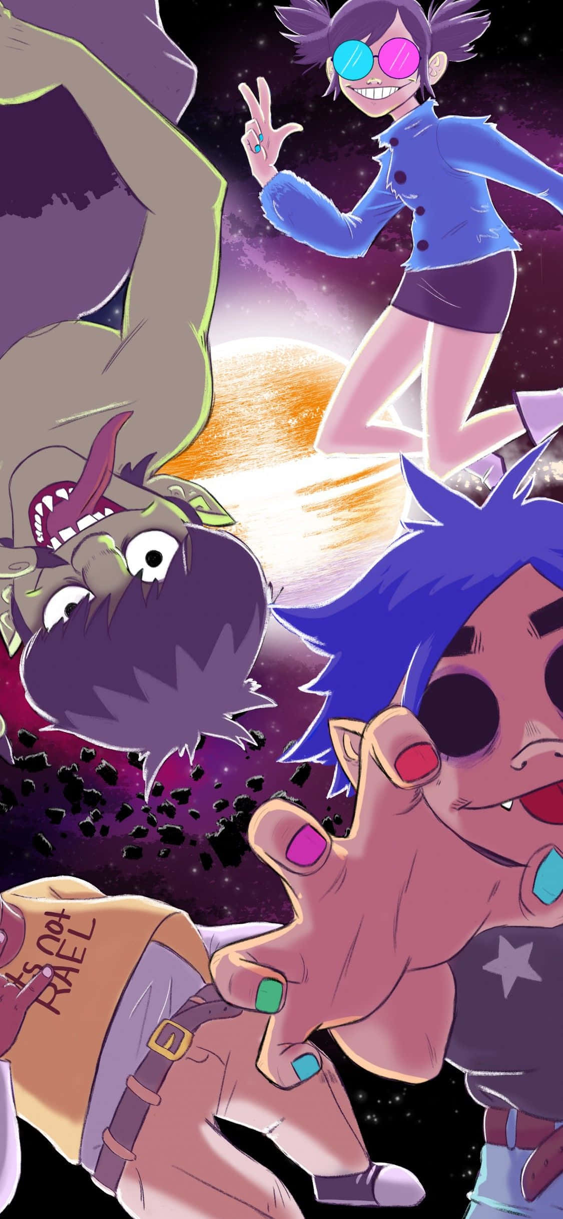 Gorillaz iPhone Fanart Drawing Lumulutang sa Outer Space Wallpaper