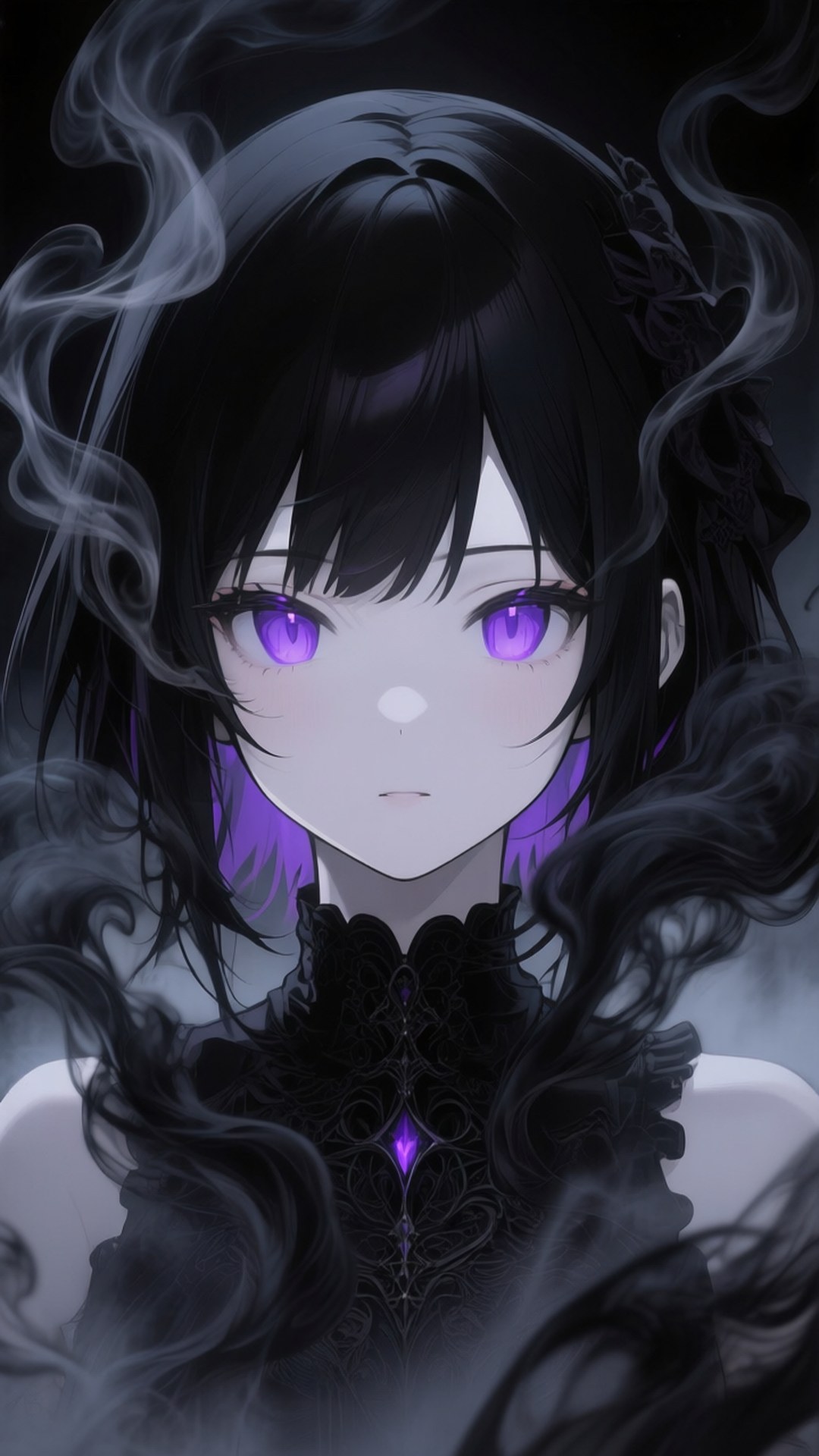 Gothic na Babaeng Anime na May Lila na Mata Wallpaper