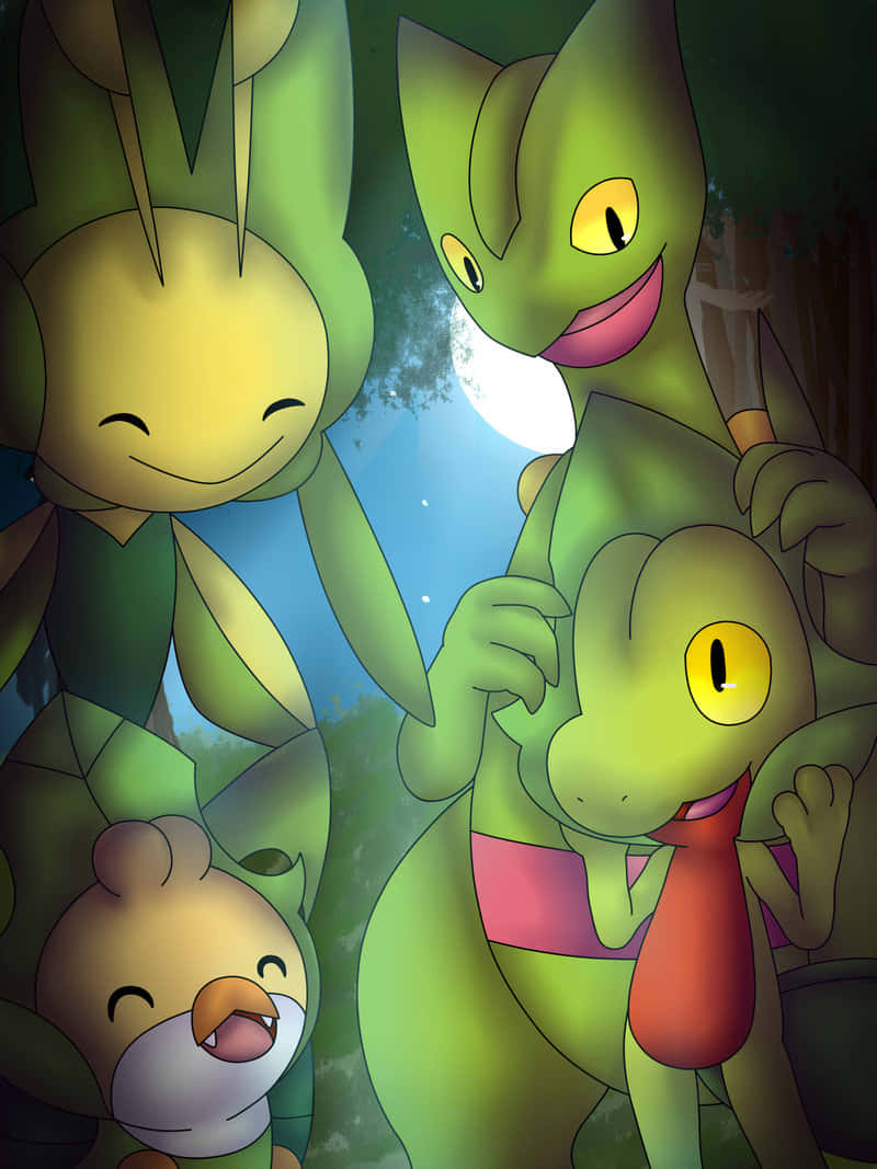 Grovyle Kasama ang mga Green na Pokemon Wallpaper