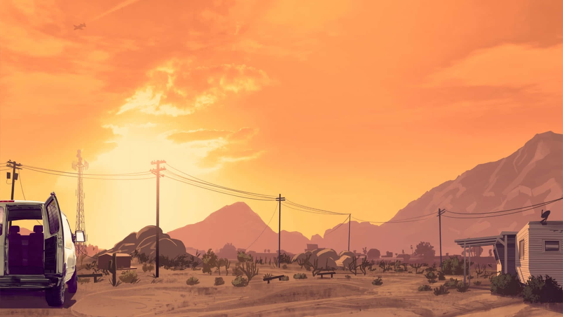 Gta Background Mga Kahel na Langit sa Itaas ng mga Bundok Wallpaper