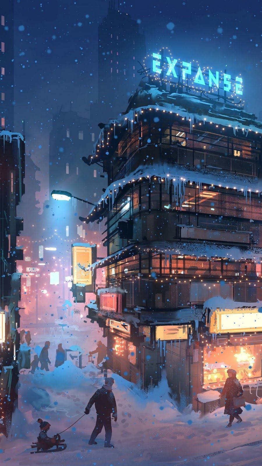 Gusali ng Expanse sa Taglamig para sa Telepono Wallpaper