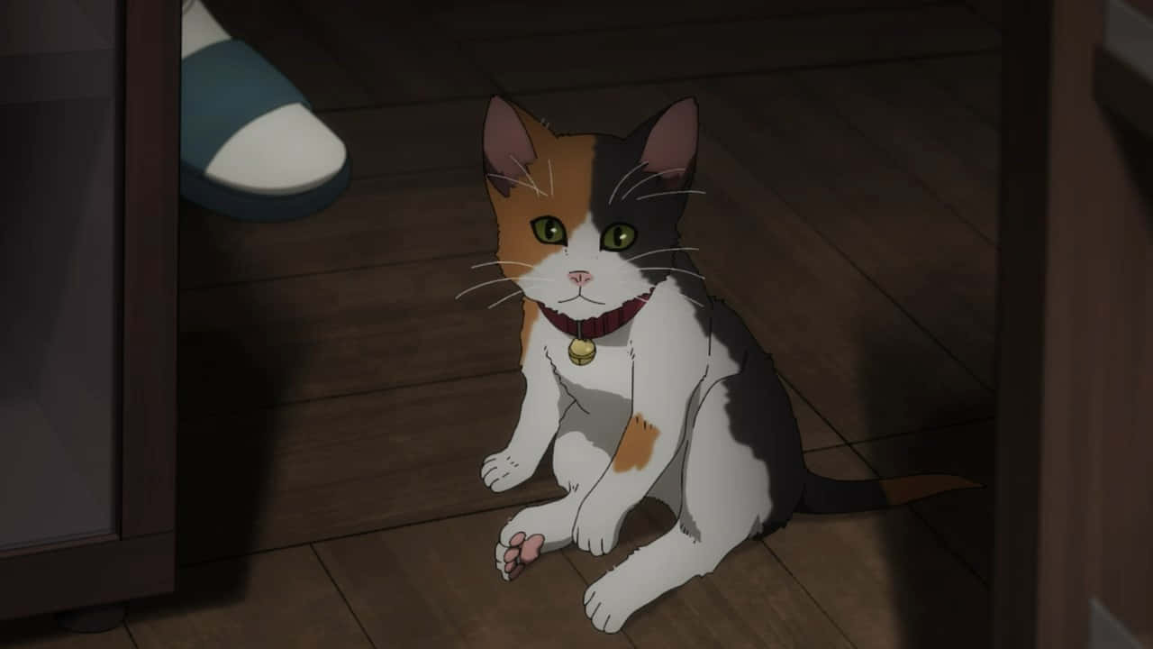 Handa nang ngumiti kasama ang nakatutuwang Anime Cat na ito Wallpaper