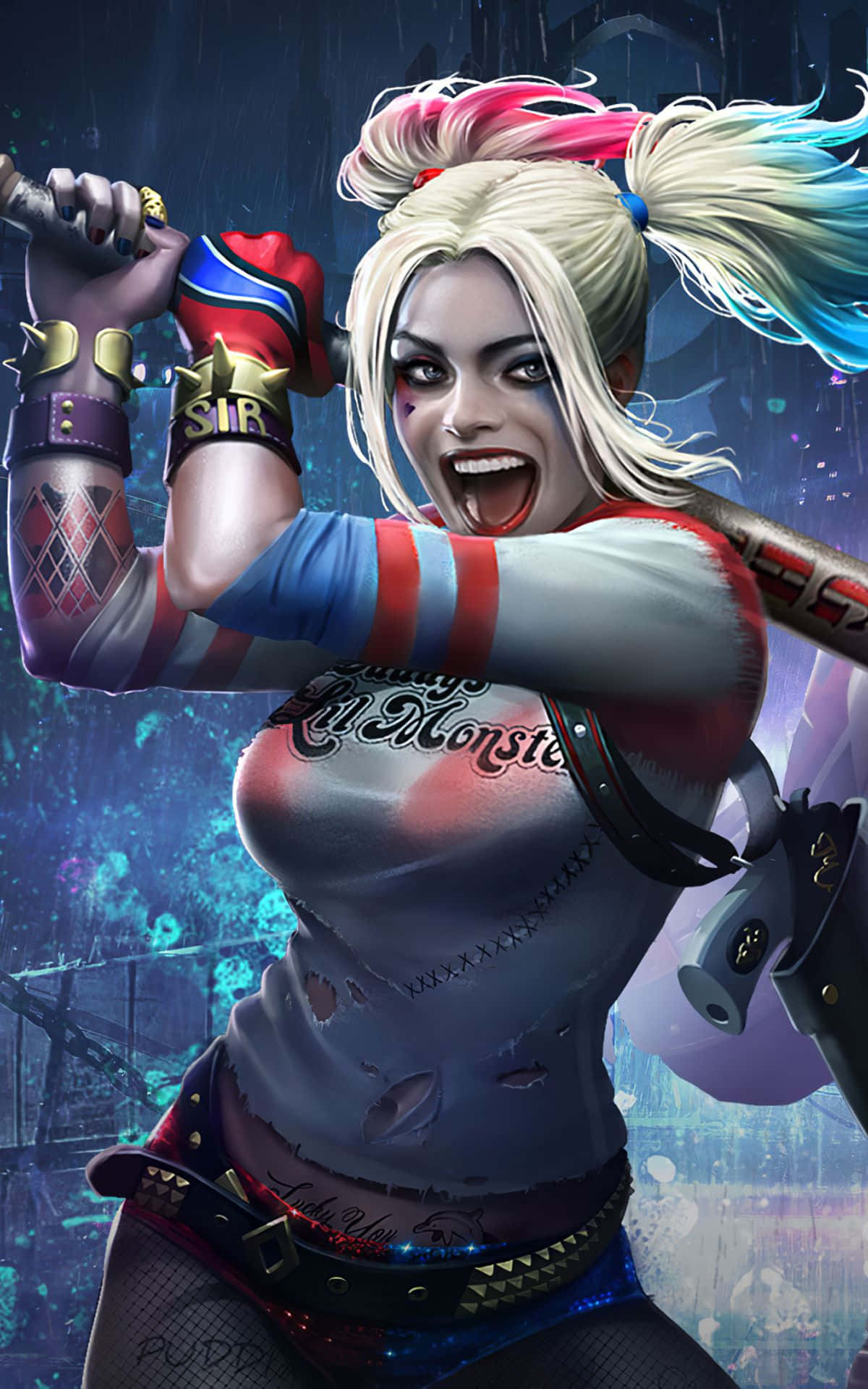 Harleen Quinzel sa kanyang iconic na itsura mula sa video game na "Arkham City" Wallpaper