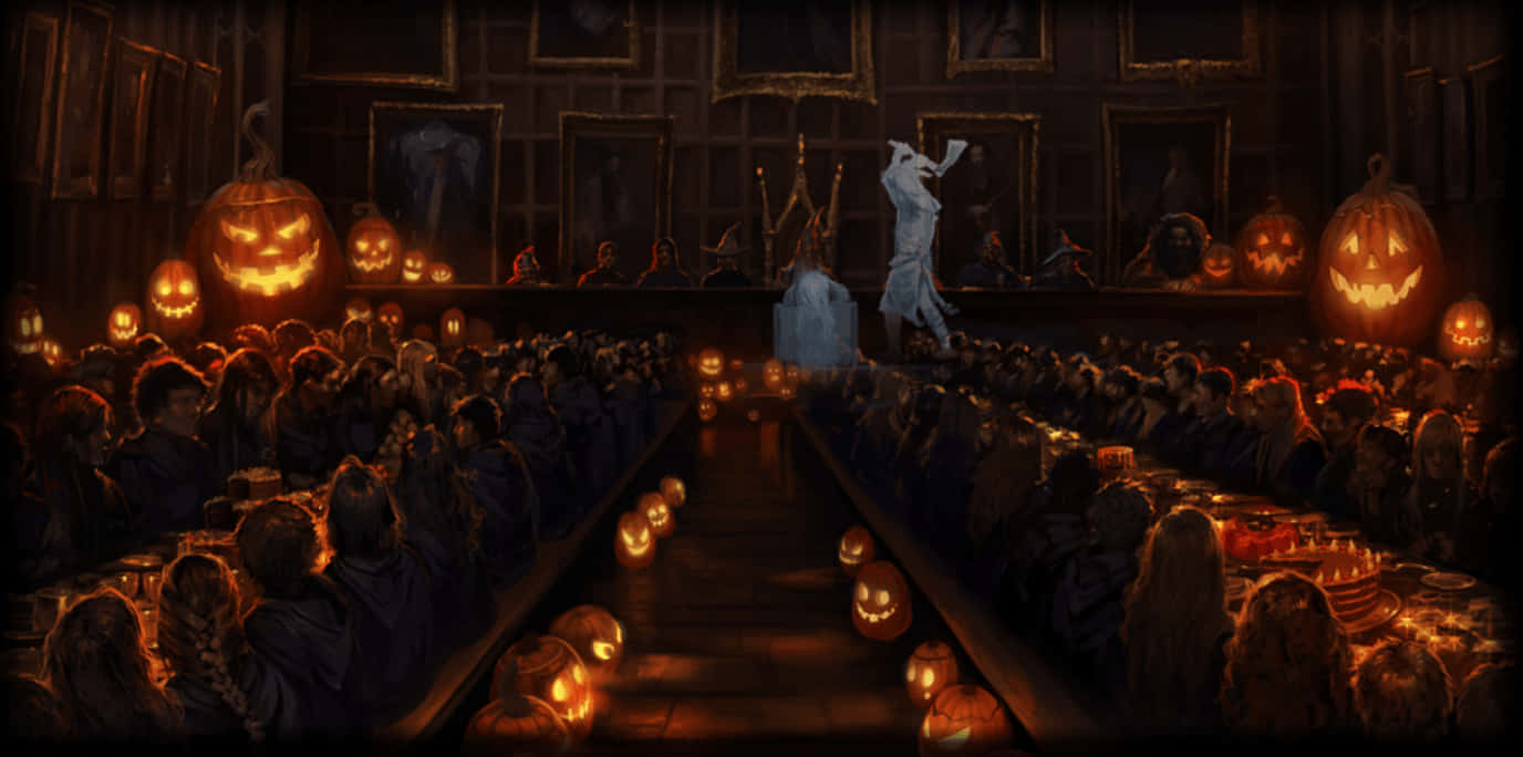 Harry Potter Halloween na Nagliliwanag na mga Kalabasa Wallpaper