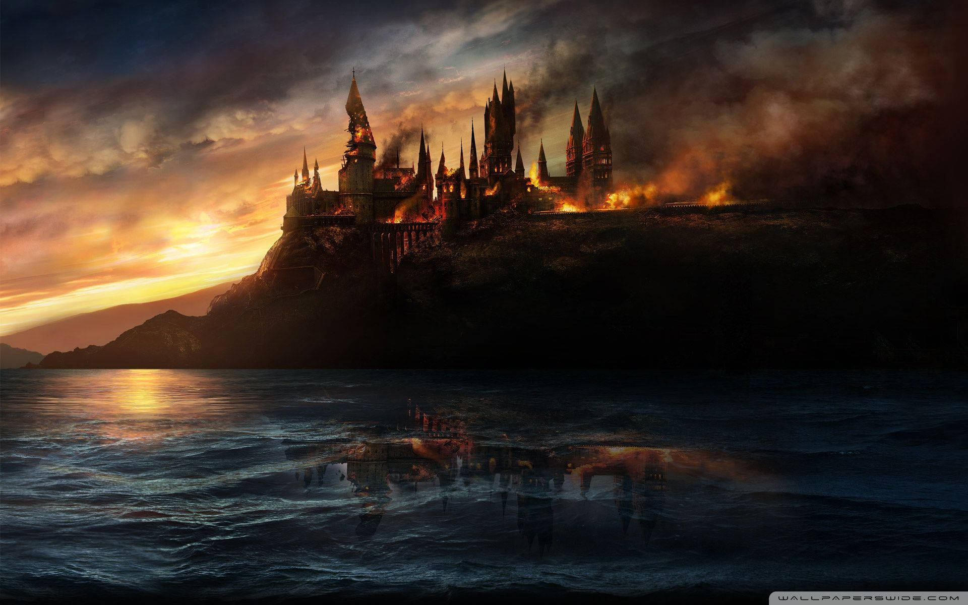 Harry Potter Nasusunog na Hogwarts Wallpaper