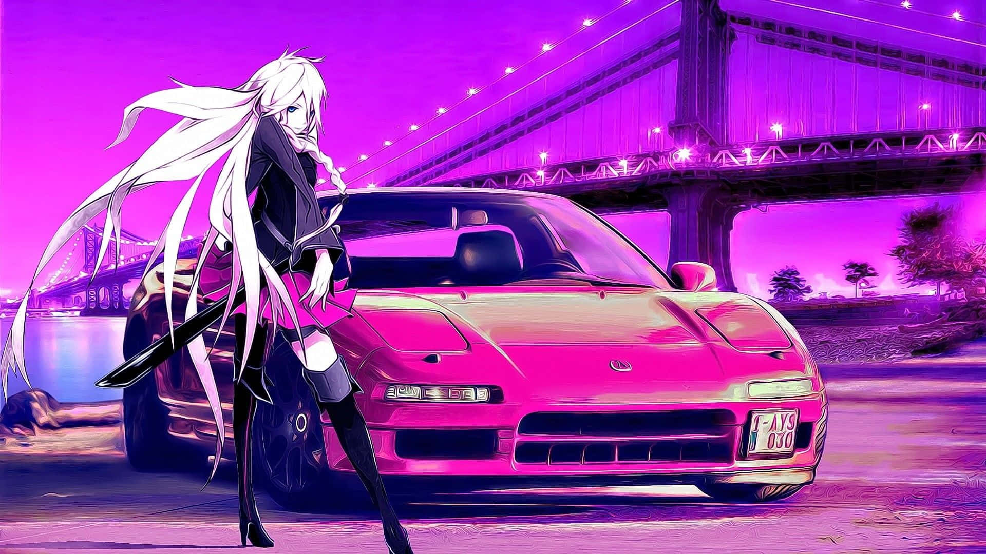 Hayaang sumabak ang iyong imahinasyon habang nagmamaneho ka sa tabi ng anime na sasakyan na ito. Wallpaper