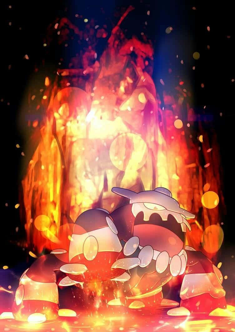 Heatran na may Nagliliyab na Apoy na Background Wallpaper