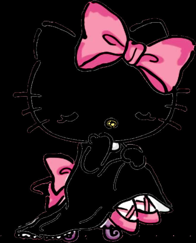 Hello Kitty Black Silhouette na may Pink na Bow Wallpaper