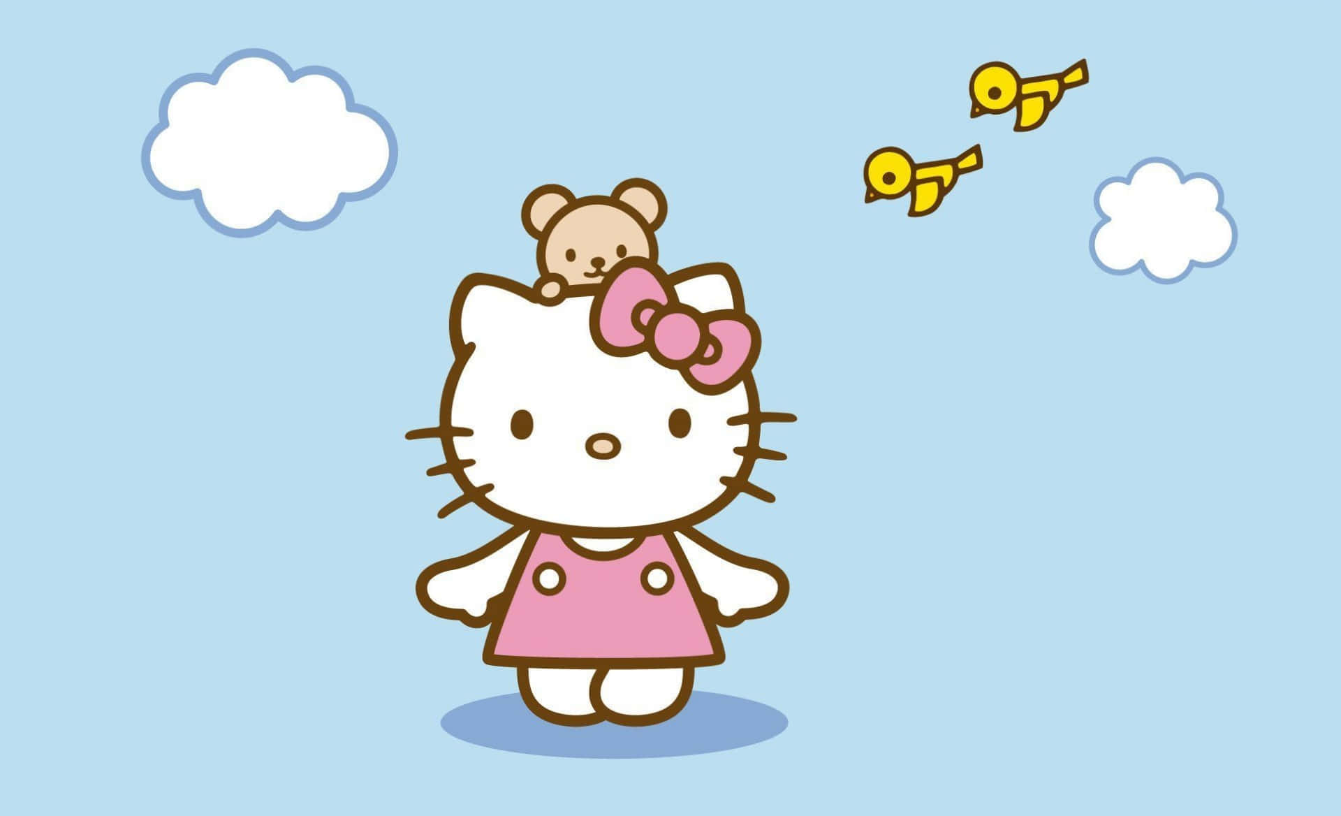 Hello Kitty Laptop na may Mga Ibon at Ulap Wallpaper