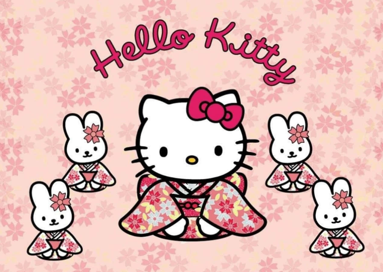 Hello Kitty Laptop na May Kimono na mga Kuneho Wallpaper