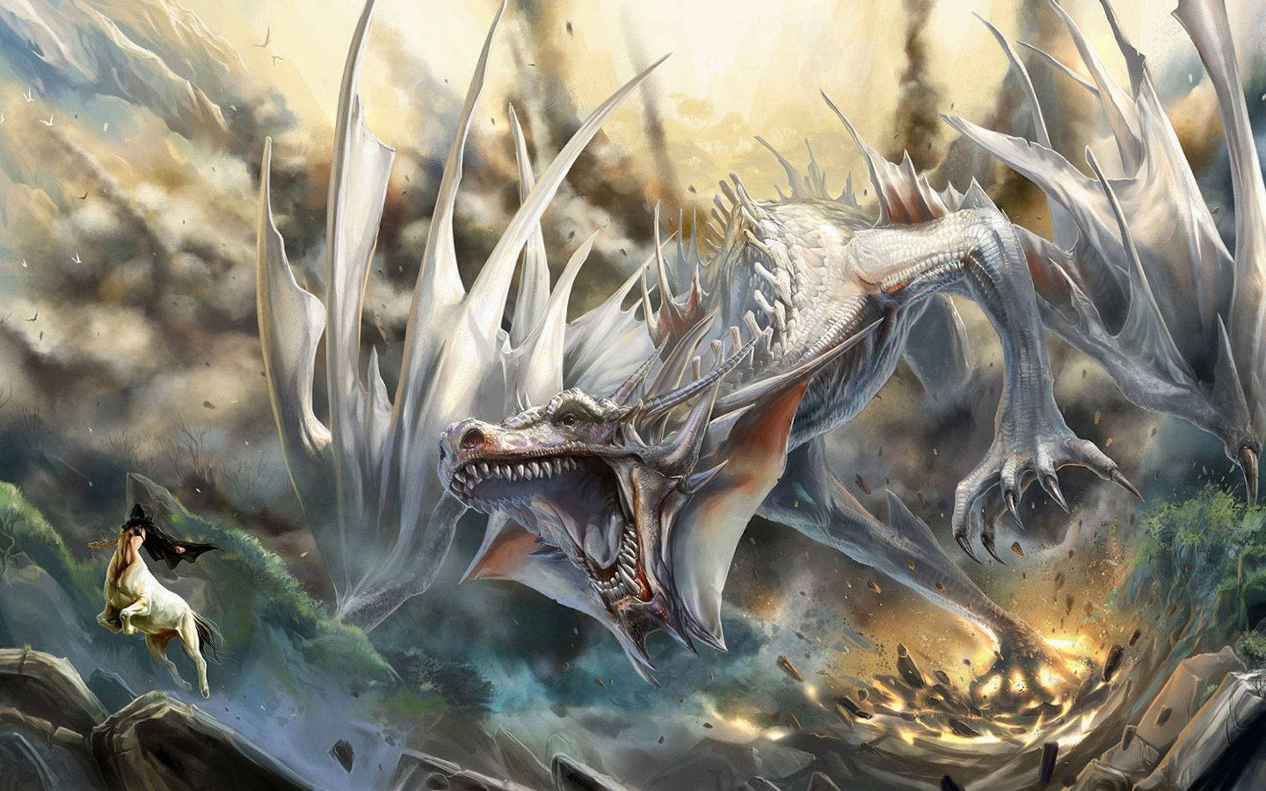 Higanteng Puting Dragon ng Hapon para sa PC Wallpaper
