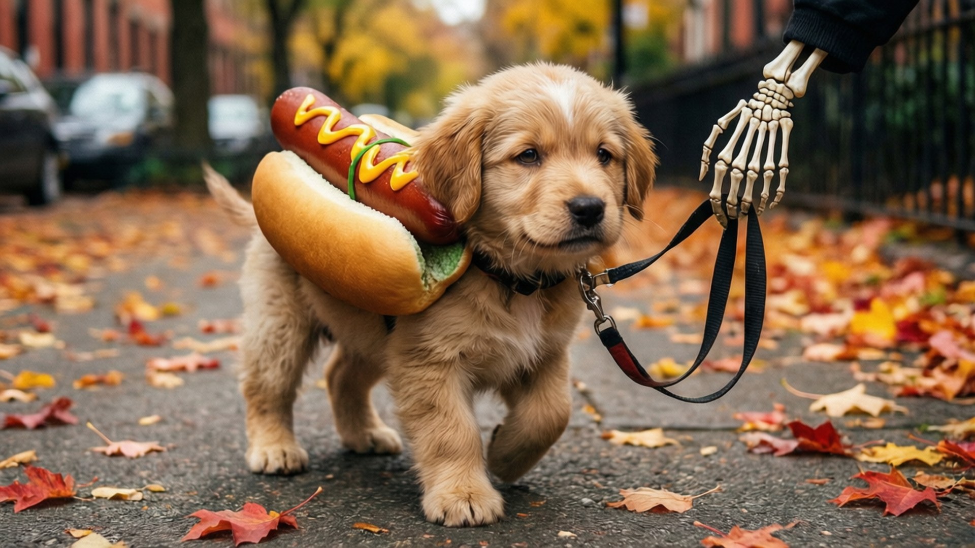 Hot Dog na Tuta ng Aso para sa Halloween Wallpaper