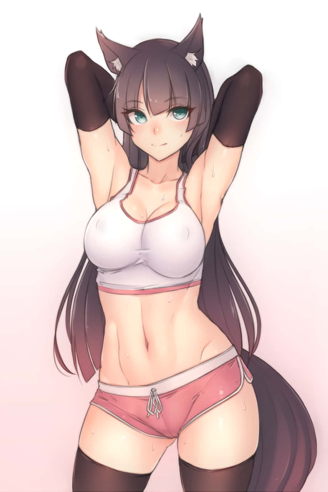 Hot na Anime na Pusang Babae na Nag-eehersisyo Wallpaper
