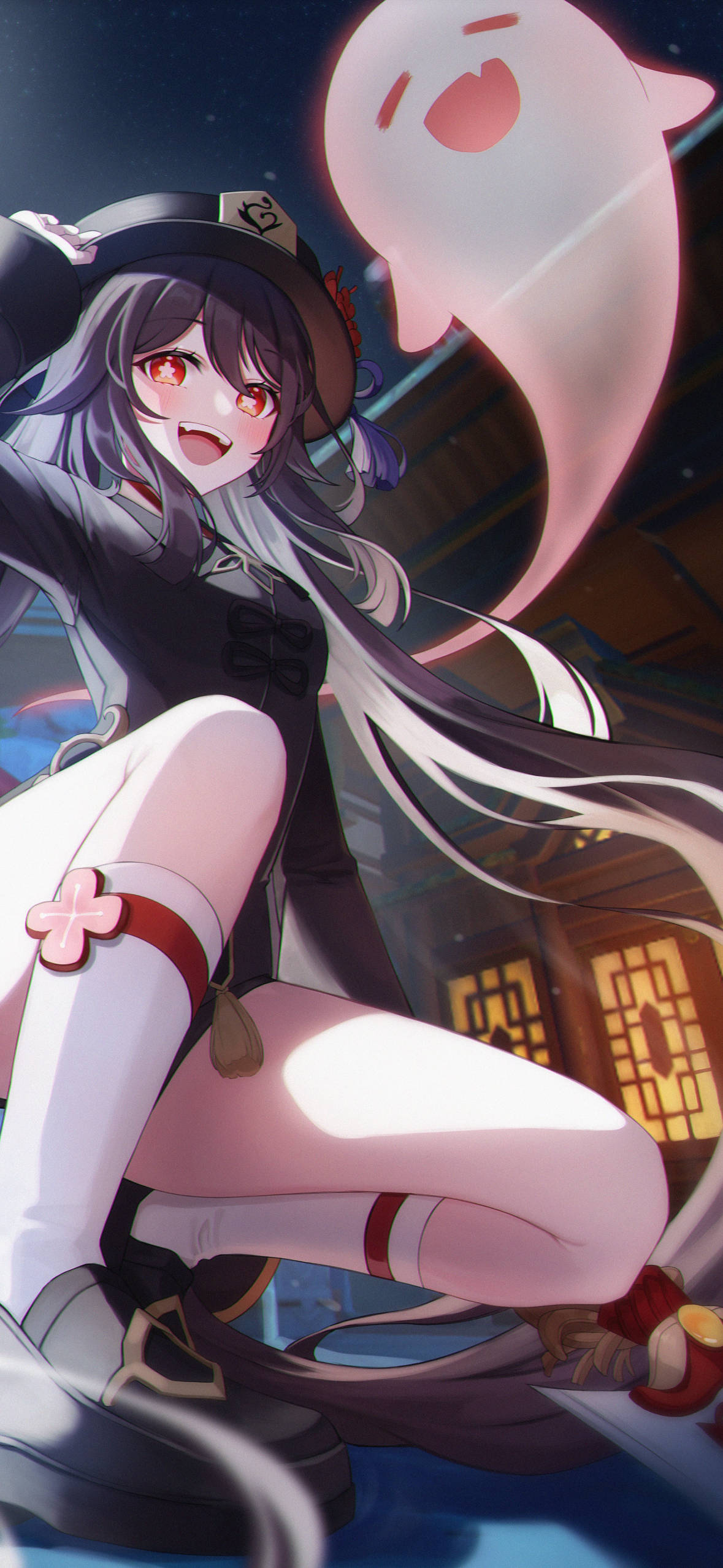 Hu Tao Kasama ang Multo Genshin Impact Phone Wallpaper