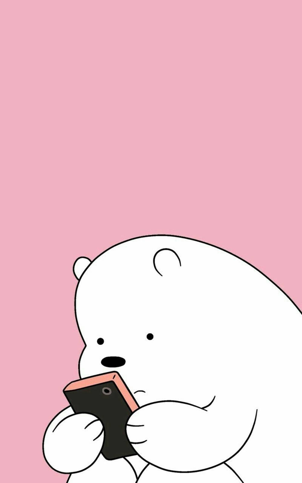 Ice Bear Cartoon Gamit ang Kanyang Cellphone Wallpaper