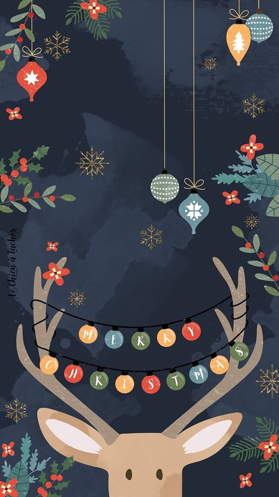 Ilaw Pasko sa Cute na Reindeer Wallpaper