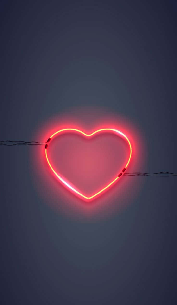 Ilaw sa Paderang Pulang Neon na Puso Wallpaper