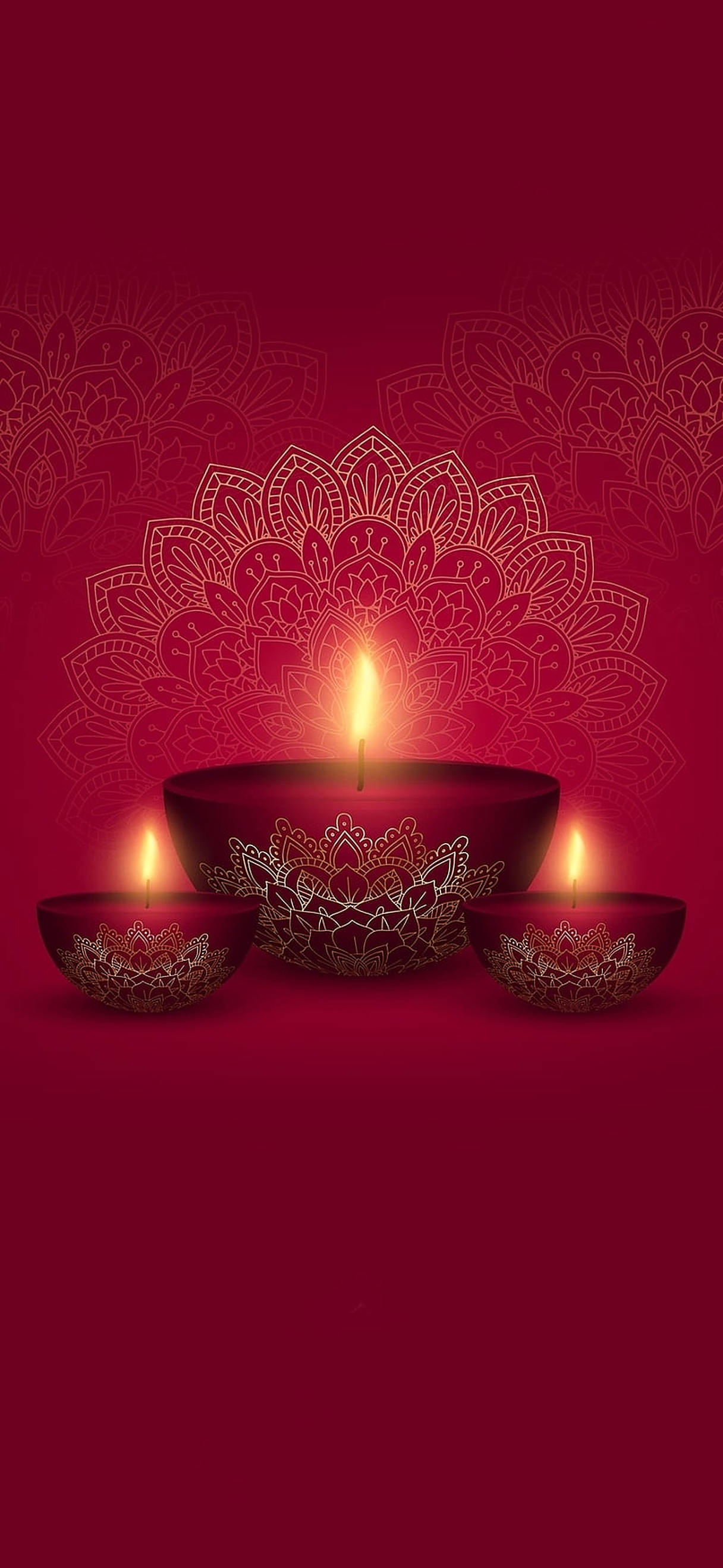 Iluminadang Pulang Diwali na mga Lampara sa Isang Pista ng Gabi Wallpaper