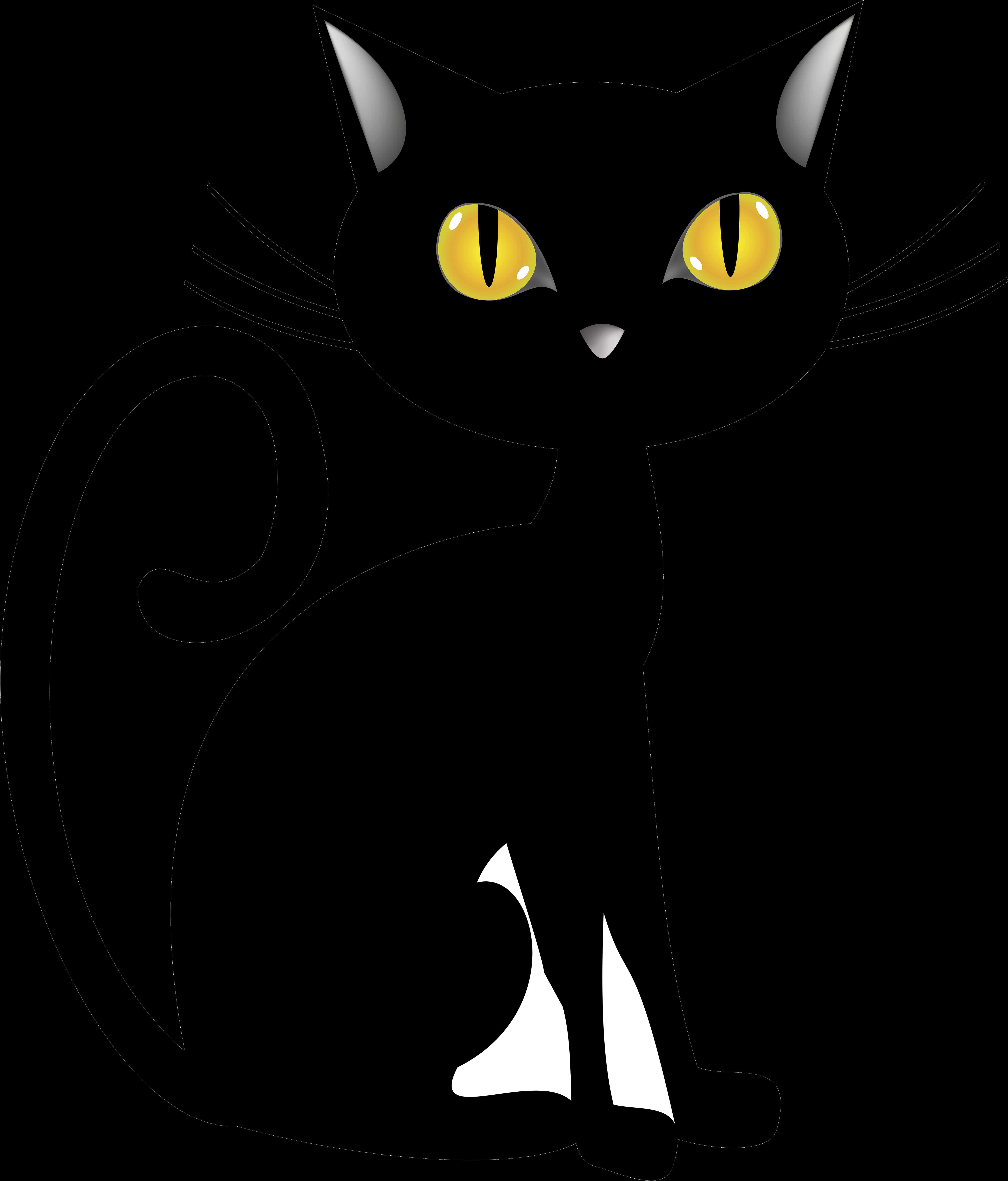 Ilustrasyon ng Itim na Pusa na Dilaw ang mga Mata Wallpaper