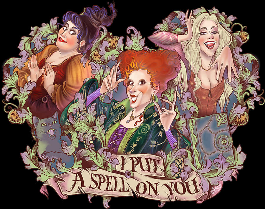 Ilustrasyon ng Magkakapatid na Sanderson mula sa Hocus Pocus Wallpaper
