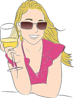 Ilustrasyon ng Nakangiting Babae na May Basong ng Alak Wallpaper