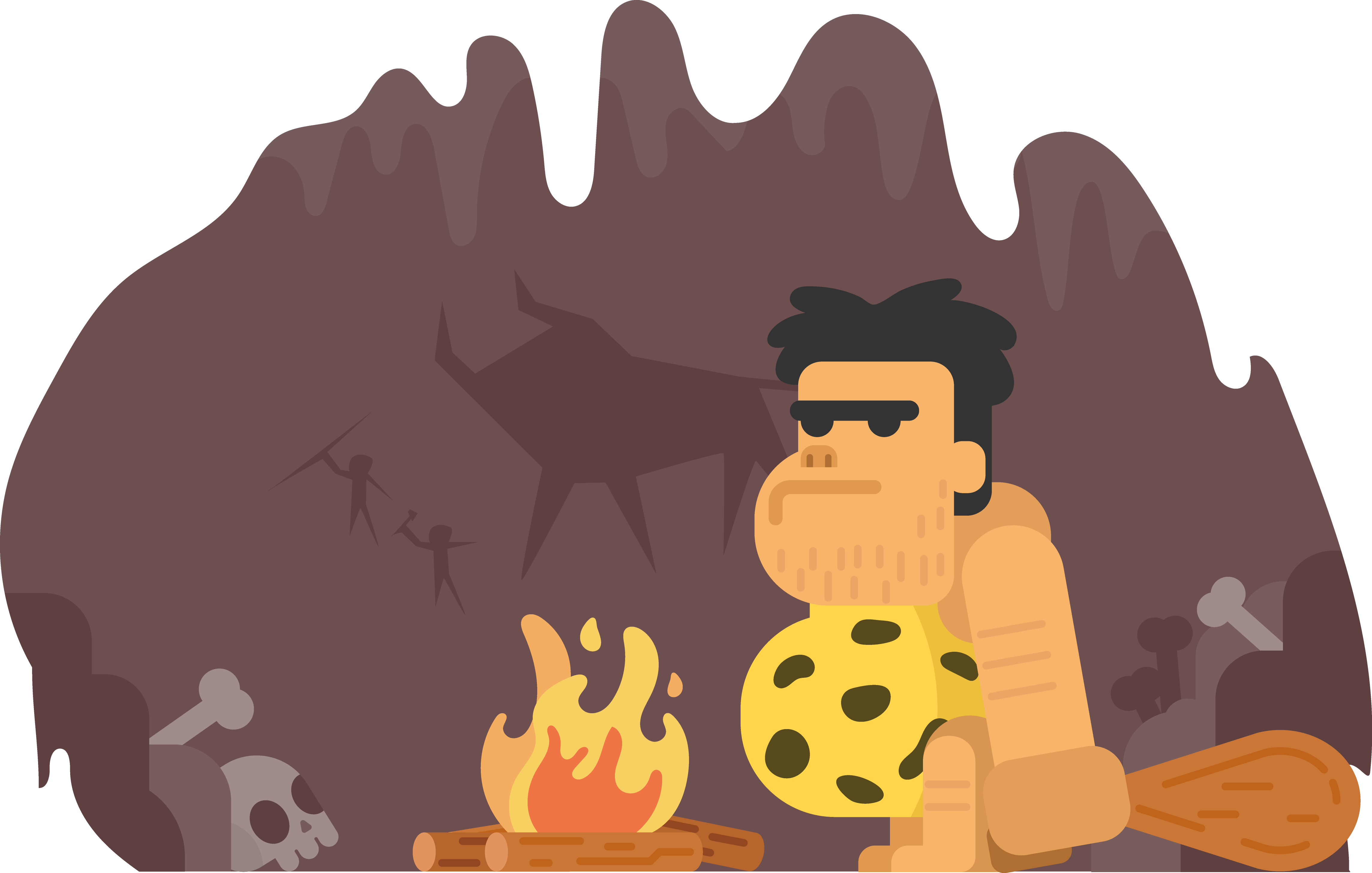 Ilustrasyon ng Taong Yungib sa Liwanag ng Apoy Wallpaper