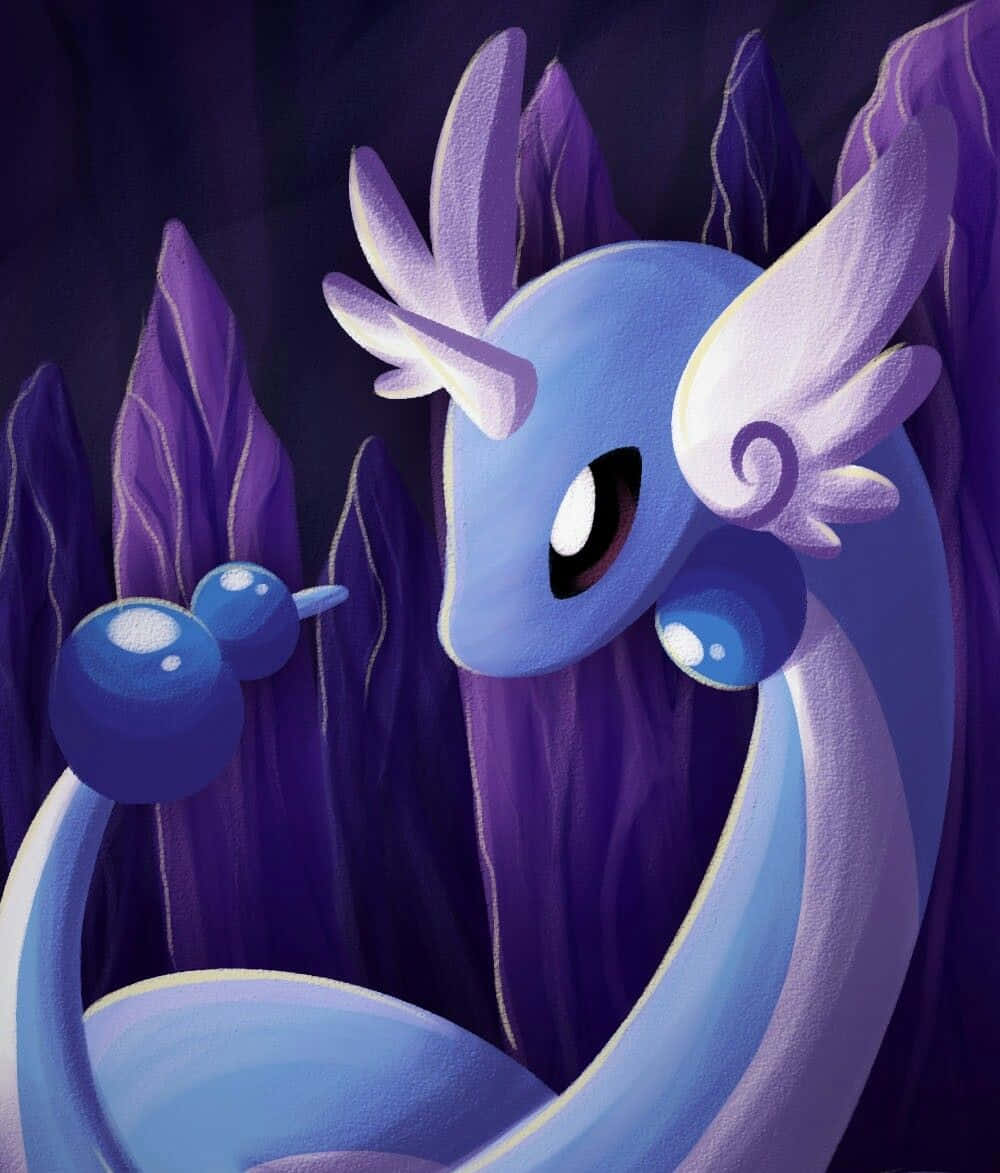 Ilustrasyong 2D ng Dragonair na May Lilang Background Wallpaper